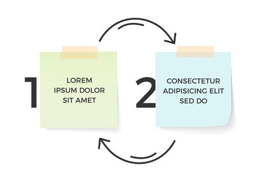 Infographic template with two options with paper notes and hand drawn arrows vector