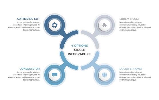 Circle diagram with four steps or options, infographic template vector