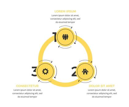Circle diagram template with three yellow elements, infographic template vector