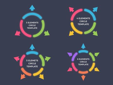 Circles with arrows divided on segments, infographic templates for circle diagrams, dark background vector