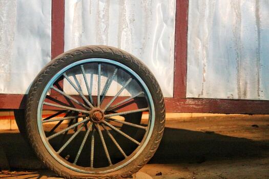 Rustic Cart Wheel Teal Spokes Metal Frame Background photo