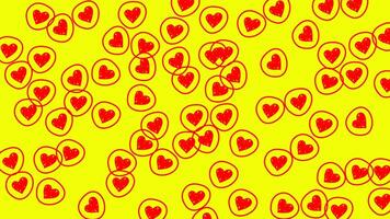 red heart doodles on yellow background, cheerful love pattern ideal for cards, posters, and digital wallpapers video
