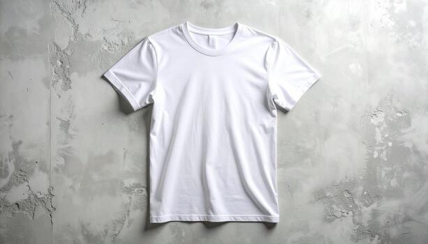 Plain white tshirt on a textured gray background ready for customization. photo
