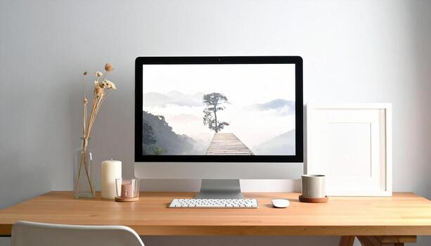 Minimalist Workspace with iMac and Natural Light. photo