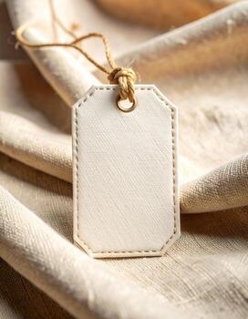 Blank tag on fabric ready for your message or branding. photo