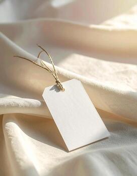 Blank Tag on Soft Fabric A Study in Light and Texture. photo