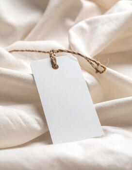 Blank tag on soft textured fabric ready for branding. photo