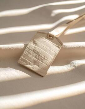 Elegant Beige Tag on Textured Fabric with Soft Light and Shadows. photo