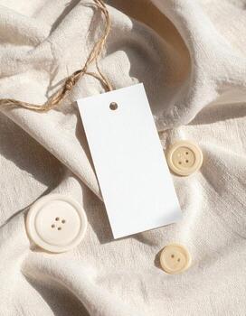 Elegant Fabric with Buttons and Blank Tag for Branding. photo