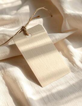 Minimalist Tag on Soft Fabric A Study in Light and Texture. photo