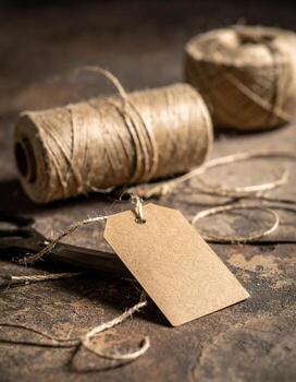 Rustic Charm Jute Twine Tag and Natural Textures. photo