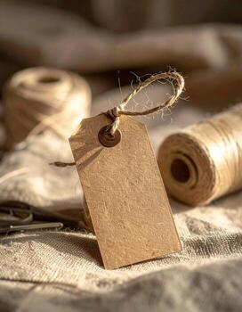Rustic Tag and Twine A Vintage Still Life Composition. photo