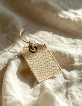 Rustic Tag on Textured Fabric - A Study in Light and Shadow. photo