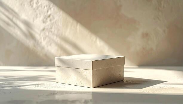 Minimalist Presentation Square Box in Natural Light with Shadow Patterns. photo