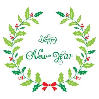 Happy new year typography design. Isolated green text with frame for poster, event invitation and greeting card. Happy new year design with hand lettering. Festive Background. Simple illustration. vector