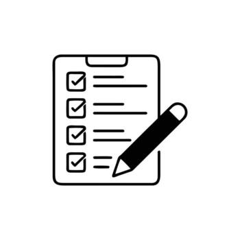 portapapeles con marcas de verificación y lápiz contorno diseño en blanco antecedentes vector