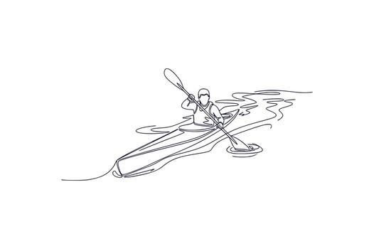 Single Line Art of a Kayaker on Serene Waters Portraying Graceful Movement and Tranquil Scenery Through Minimalist Expression and Artistic Simplicity in a Captivating Visual Representation vector