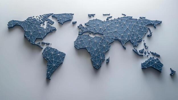 Modern abstract world map with geometric pattern and 3d effect photo