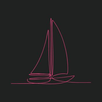 Minimalist neon line drawing of a sailboat on a dark emphasizing simplicity and elegance vector