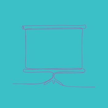 Minimalist line drawing of a presentation screen with a stand on a solid vector
