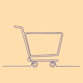 Minimalist Line Drawing of an Empty Shopping Cart on a Soft vector