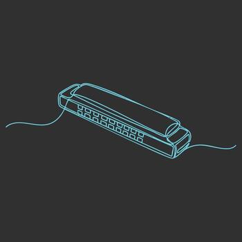 Neon line art of a handheld electronic device with a cord on a dark vector