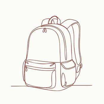 Single-line drawing of a large backpack with multiple compartments and padded straps for travel or school use vector