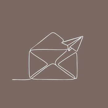 Minimalist line art of an envelope with a paper airplane emerging from it on a neutral vector