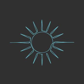 Stylized neon sunburst symbol with radiating lines on a dark , representing energy, illumination, and vitality in a modern design vector