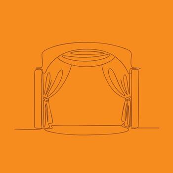 Elegant stage with flowing curtains and a circular canopy, set against a vibrant orange for theatrical or event settings vector