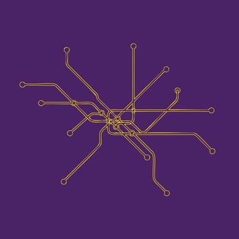 Futuristic Network of Interconnected Lines and Nodes on a Deep Purple Creating a Complex Digital Web vector