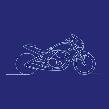 Minimalist continuous line drawing of a sleek motorcycle with aerodynamic design on a solid dark vector