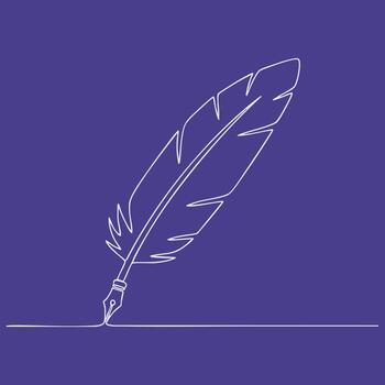 Minimalist line drawing of a quill pen with a feather tip on a solid , symbolizing writing, creativity, and communication tools vector