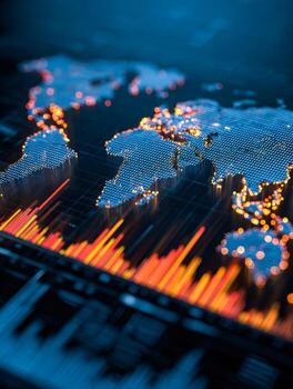 Digital world map with data points and trend graphs in a high-tech style photo