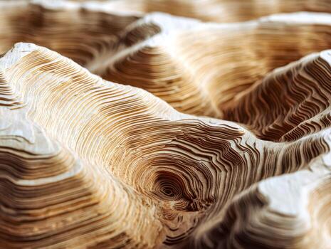 Abstract close-up of layered geological formations with intricate patterns and textures photo