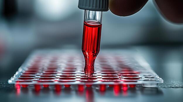 Scientist using pipette to test blood samples in laboratory photo