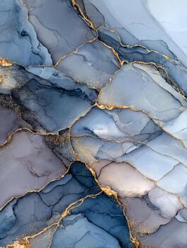 Abstract watercolor background with blue and gray hues featuring elegant gold veining and soft flowing patterns for sophisticated artistic design photo