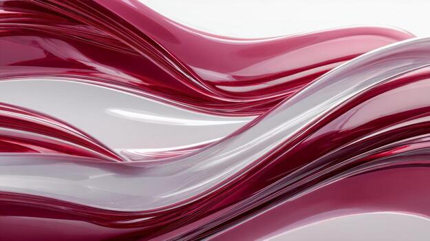 Smooth flowing glossy ribbons in shades of deep red and white creating a dynamic and elegant abstract modern design background with reflective surfaces photo