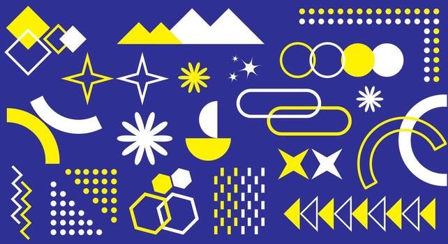 Colorful geometric shapes on blue background vector