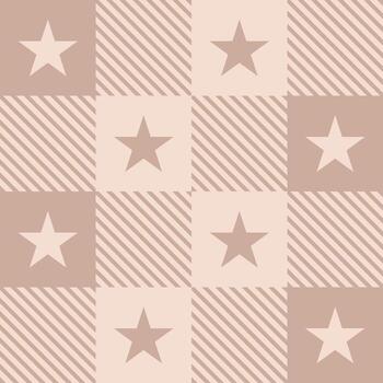 Seamless pattern with stars and squares. Geometric repeating gingham background pastel striped texture. vector