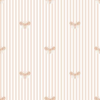 Seamless pattern with beige vertical stripes and small butterflies. Geometric striped repeating gingham texture. vector