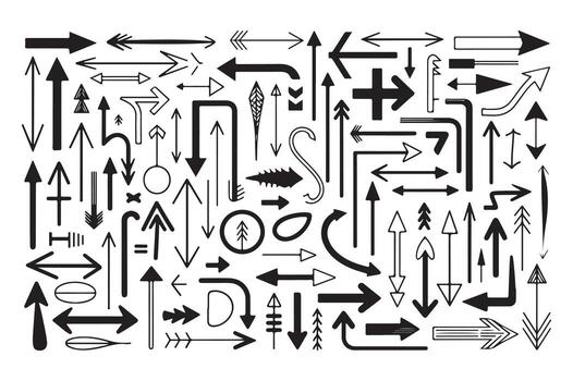 Diverse collection of hand-drawn arrows pointing in various directions art and styles vector