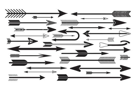 Collection of various arrow designs pointing right and upwards symbolizing direction and movement vector