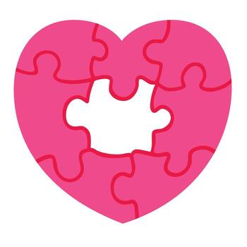 Pink heart shaped puzzle with missing piece symbolizing love and connection vector