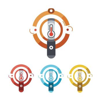 Thermometer Icon with Circular Progress Bars - Temperature Measurement Device Flat illustration Set vector