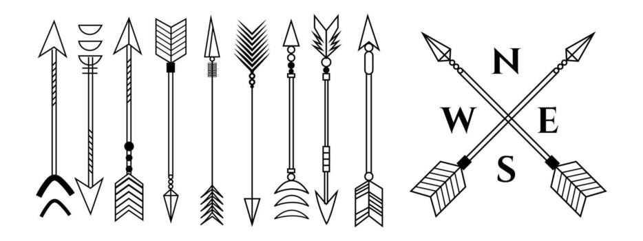 Bohemian Style Arrows and Nautical Compass Element Graphic Design Resource vector