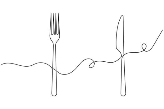 Stylish one line art of knife and fork continuous outline for dining concept vector