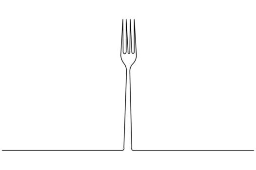Simple continuous line art of cutlery knife and fork minimal tableware drawing vector