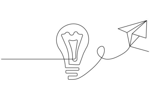Light bulb continuous outline sketch in minimalist art vector
