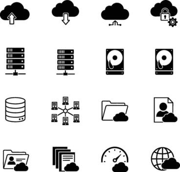 nube informática y datos administración íconos en negro y blanco tema vector